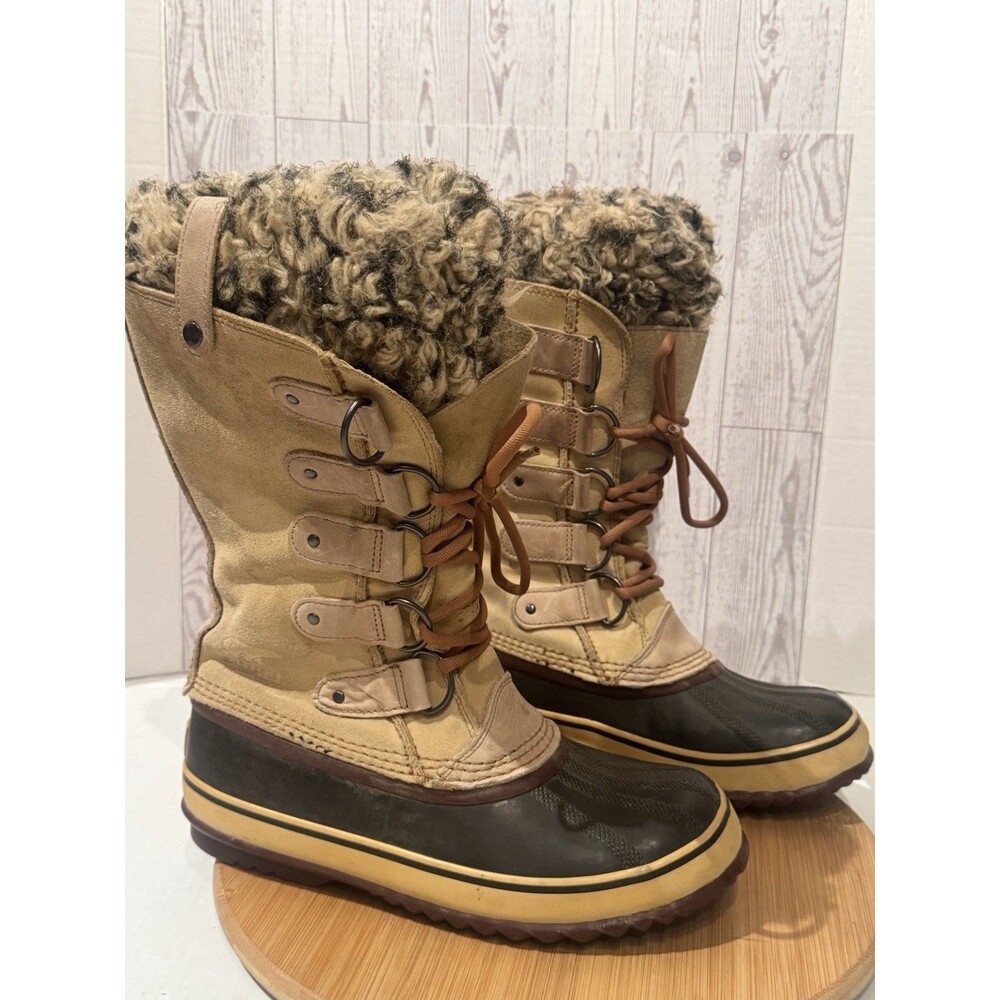 Sorel Joan of the arctic winter Ankle Leather Tan Faux Fur Trim boots size 9